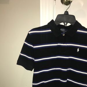 Black and white striped polo
